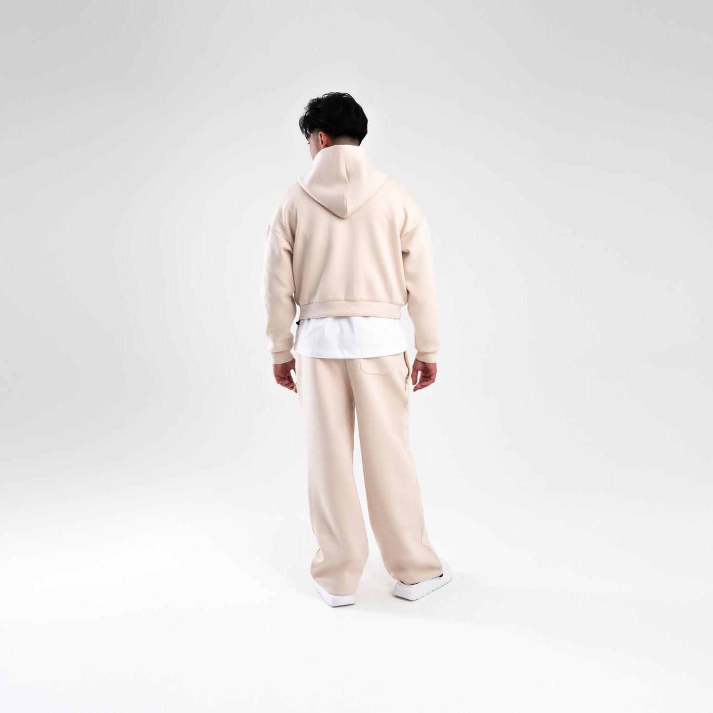 CREAM SCUBA CROP ZIP UP HOODIE