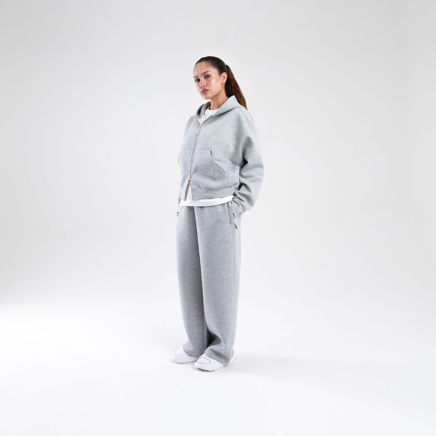 GREY SCUBA CROP ZIP UP HOODIE