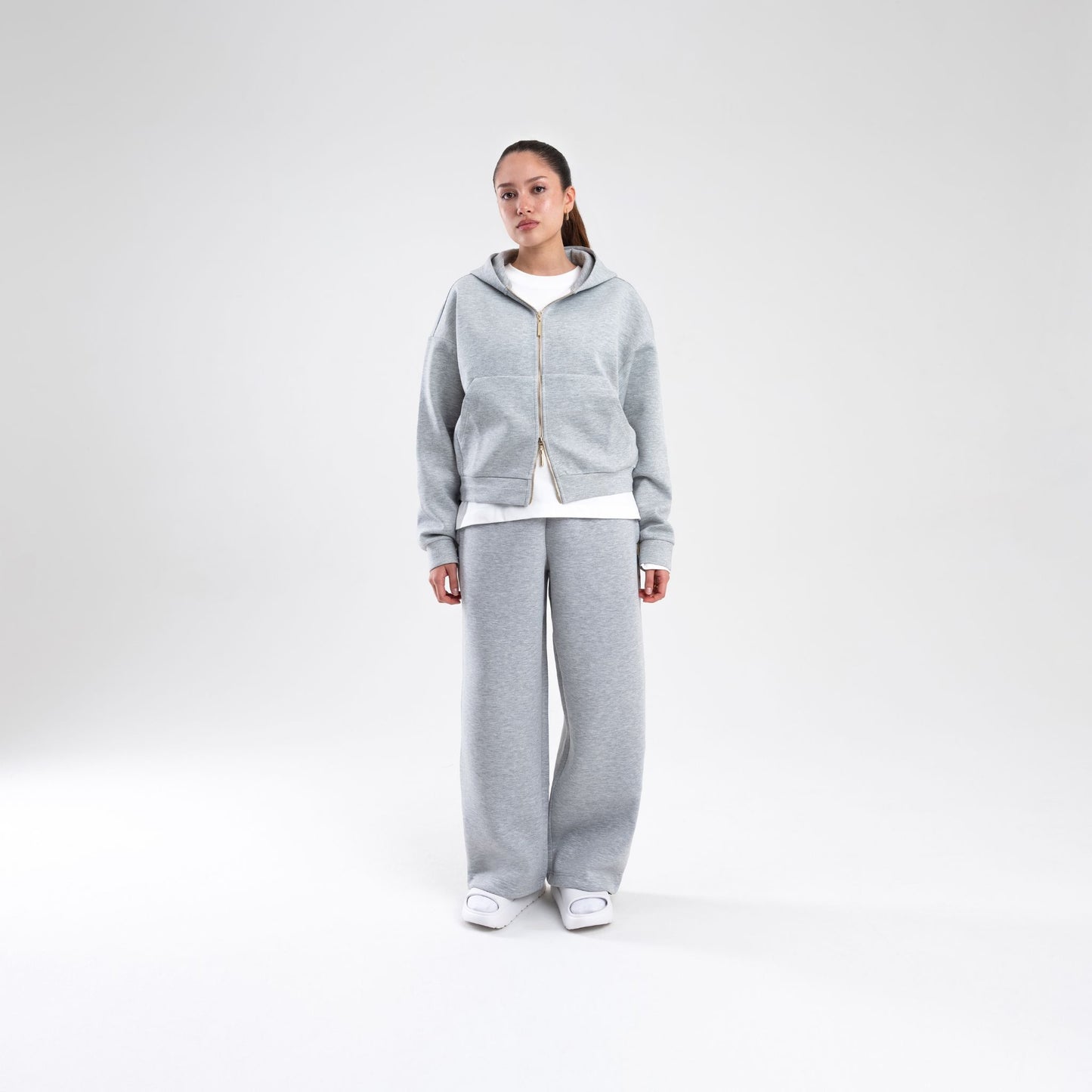 GREY SCUBA CROP ZIP UP HOODIE