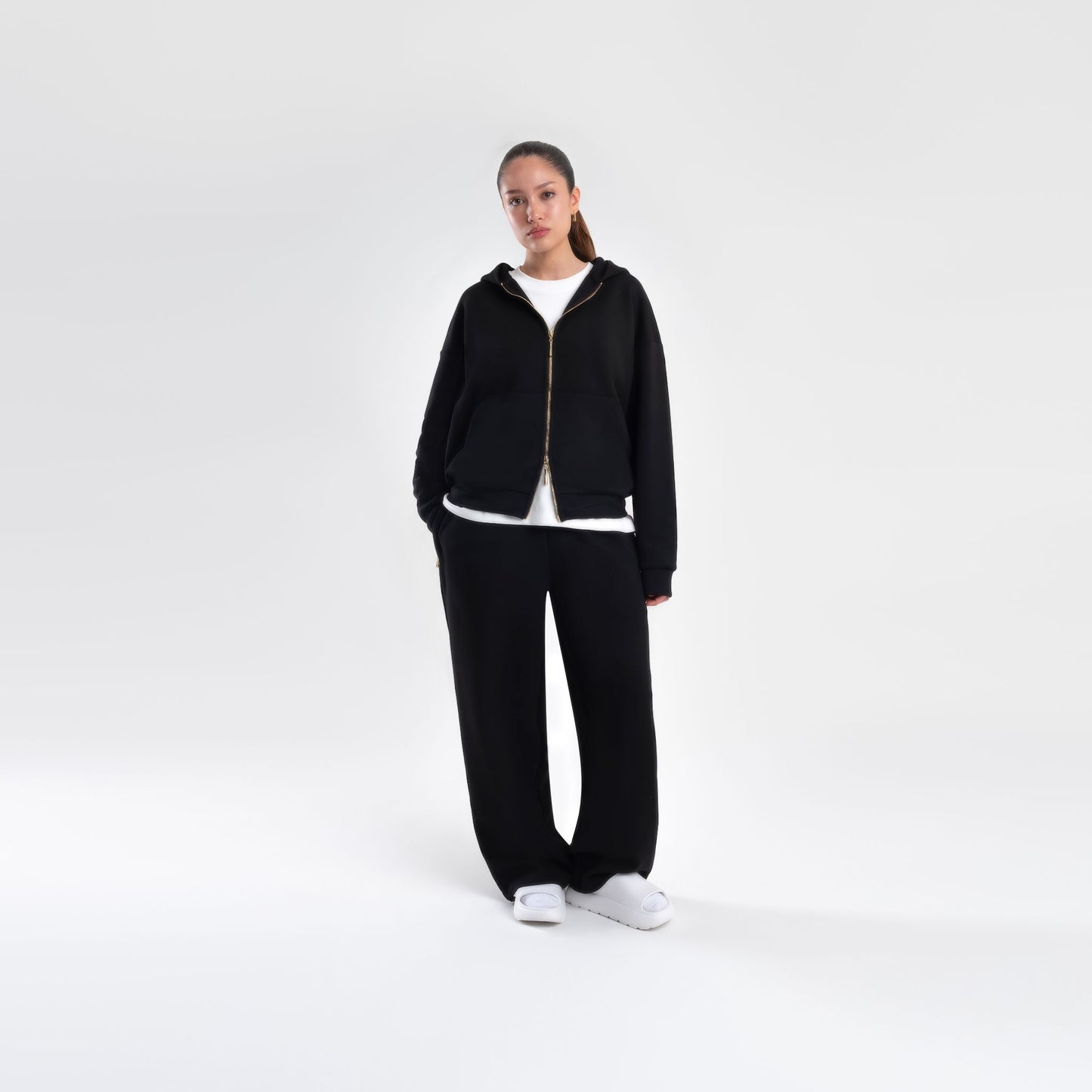 BLACK SCUBA BOXY ZIP UP HOODIE