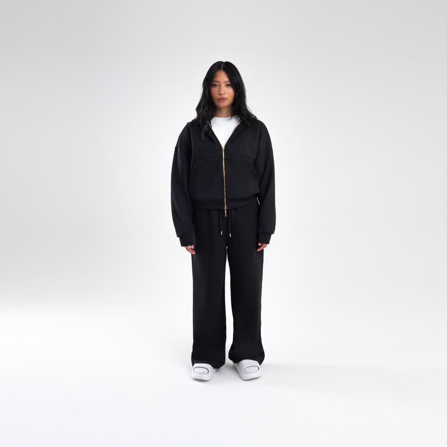 BLACK SCUBA CROP ZIP UP HOODIE