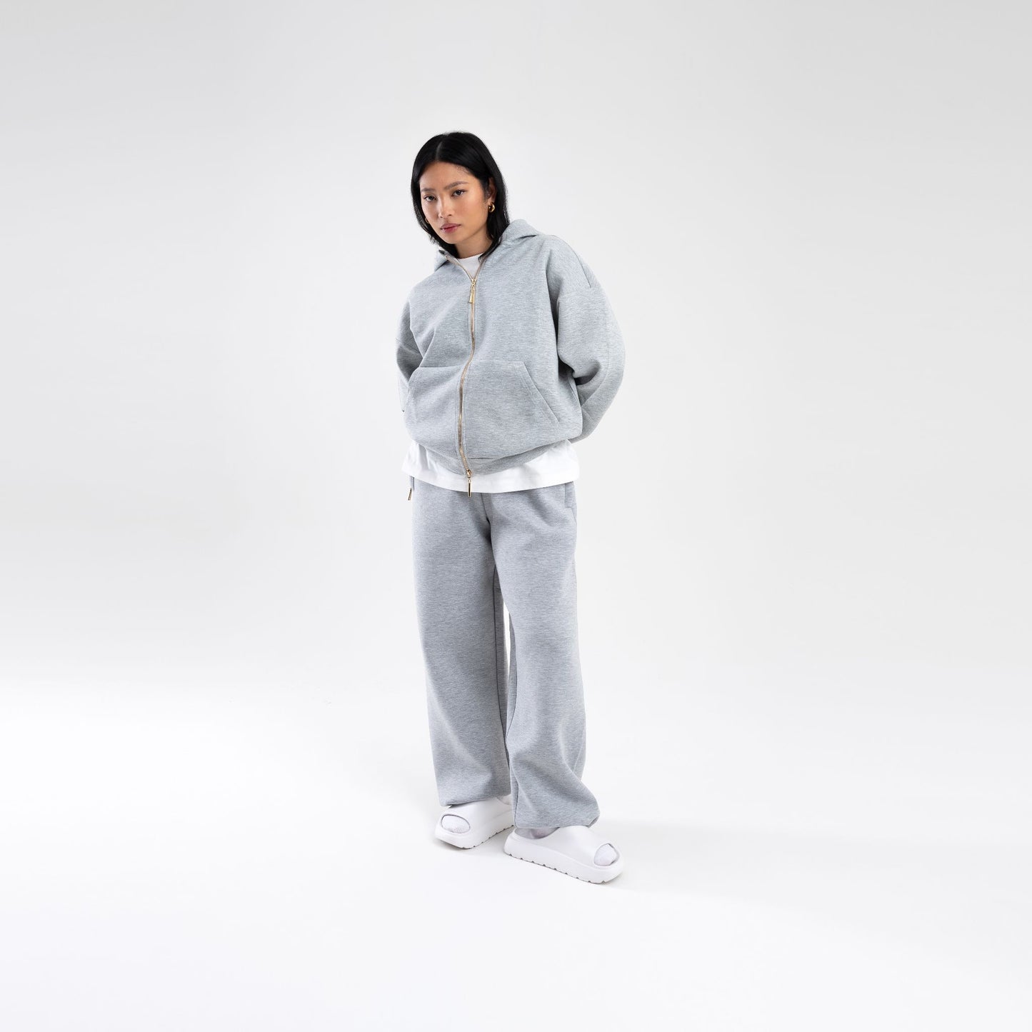 GREY SCUBA BOXY ZIP UP HOODIE