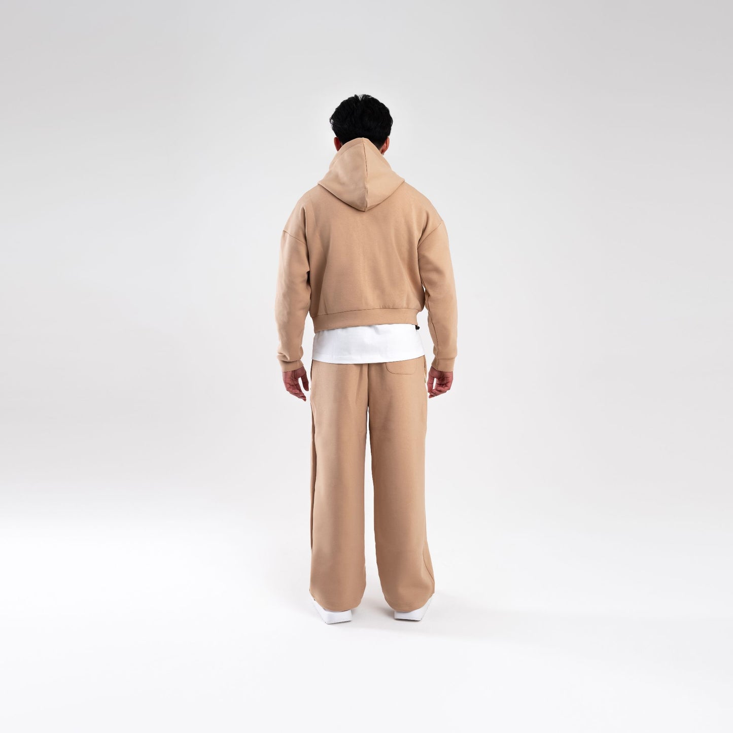 TAN SCUBA CROP ZIP UP HOODIE