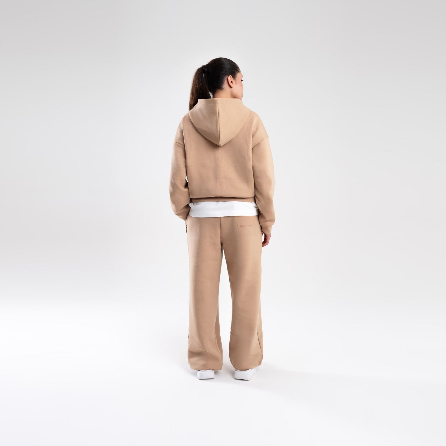 TAN SCUBA CROP ZIP UP HOODIE