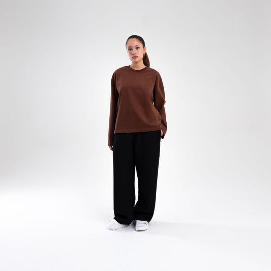 BROWN LONGSLEEVE BOXY HEAVYWEIGHT T-SHIRT
