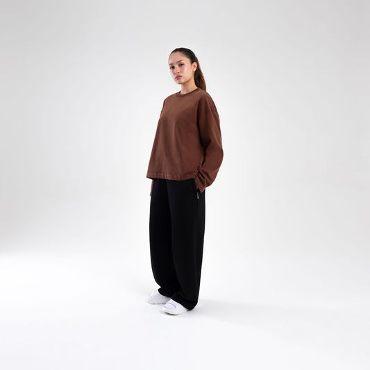 BROWN LONGSLEEVE BOXY HEAVYWEIGHT T-SHIRT
