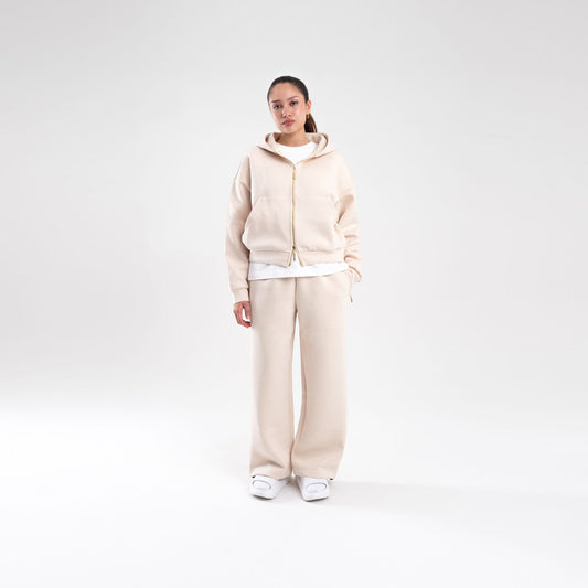 CREAM SCUBA CROP ZIP UP HOODIE