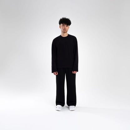 BLACK LONGSLEEVE BOXY HEAVYWEIGHT T-SHIRT