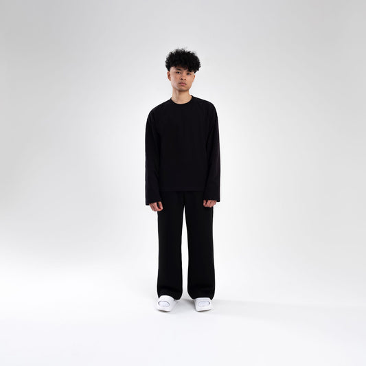 BLACK LONGSLEEVE BOXY HEAVYWEIGHT T-SHIRT
