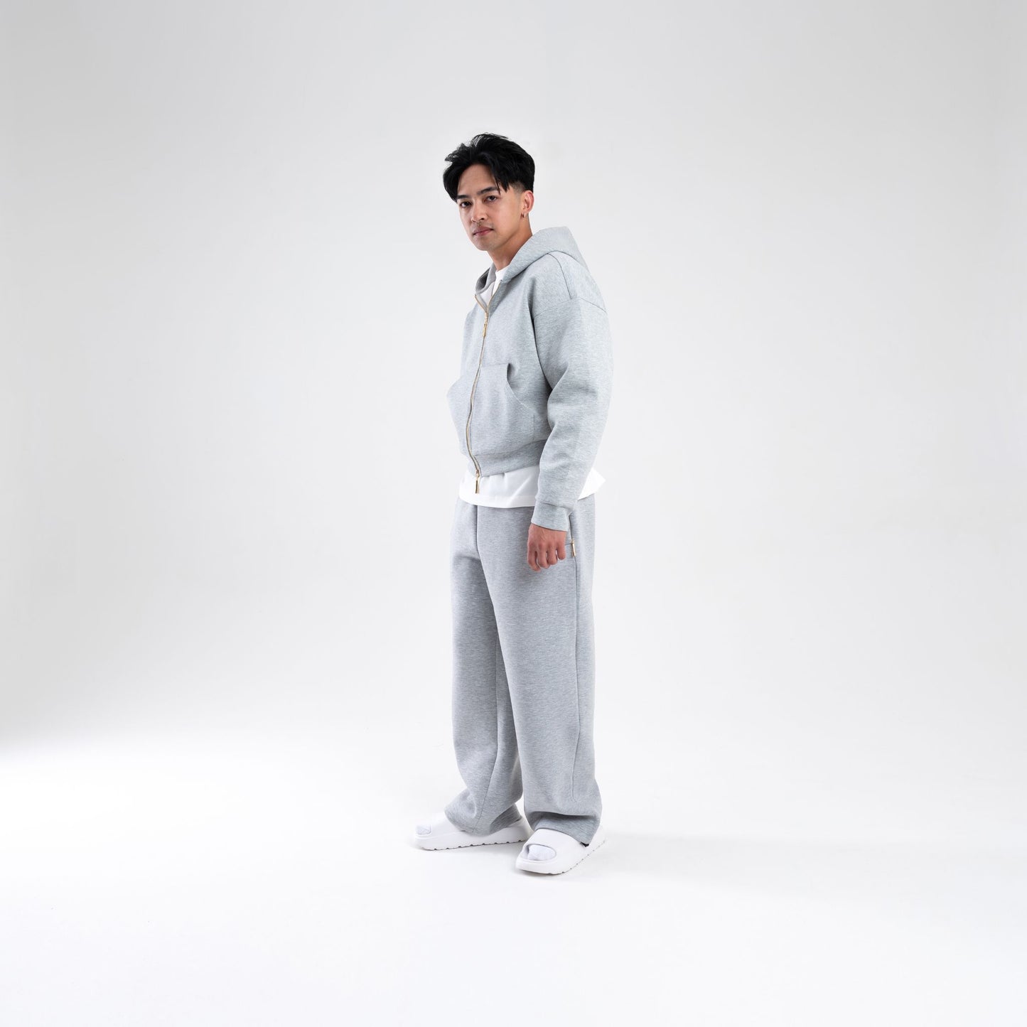 GREY SCUBA CROP ZIP UP HOODIE