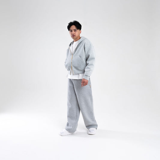 GREY SCUBA CROP ZIP UP HOODIE