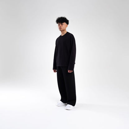 BLACK LONGSLEEVE BOXY HEAVYWEIGHT T-SHIRT