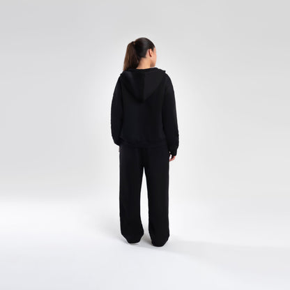 BLACK SCUBA BOXY ZIP UP HOODIE