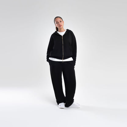 BLACK SCUBA BOXY ZIP UP HOODIE