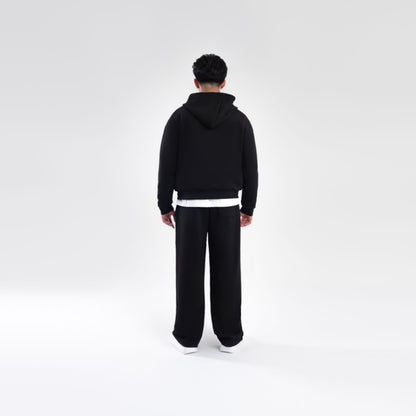 BLACK SCUBA BOXY ZIP UP HOODIE