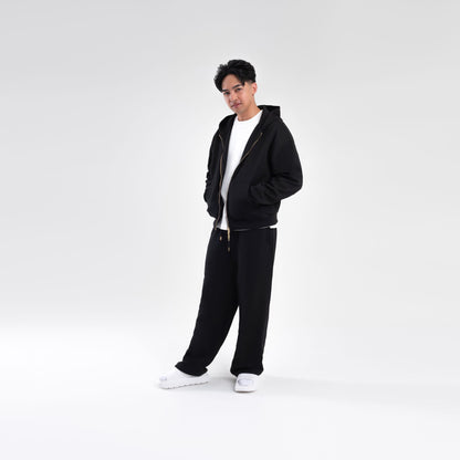BLACK SCUBA BOXY ZIP UP HOODIE