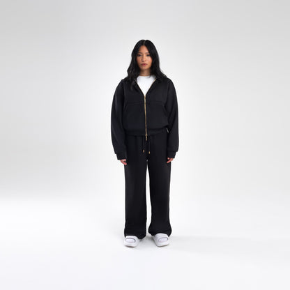 BLACK SCUBA CROP ZIP UP HOODIE