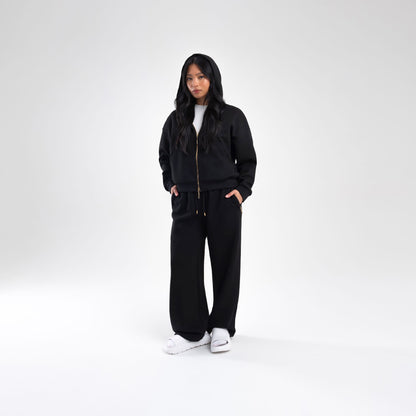 BLACK SCUBA CROP ZIP UP HOODIE