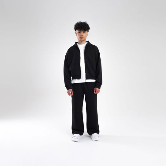 BLACK SCUBA CROP ZIP UP HOODIE