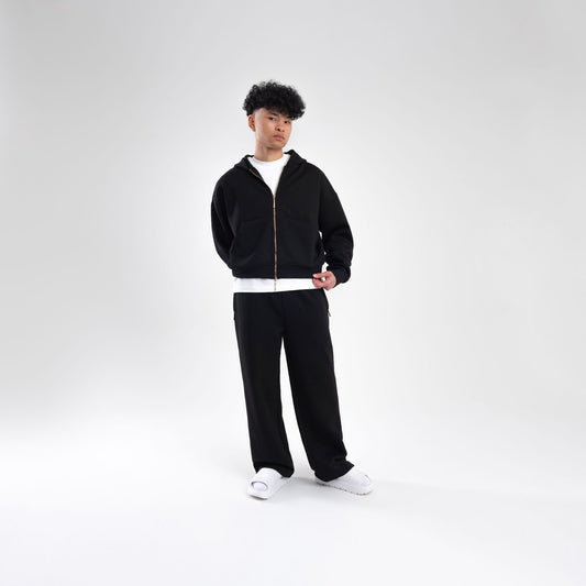 BLACK SCUBA CROP ZIP UP HOODIE