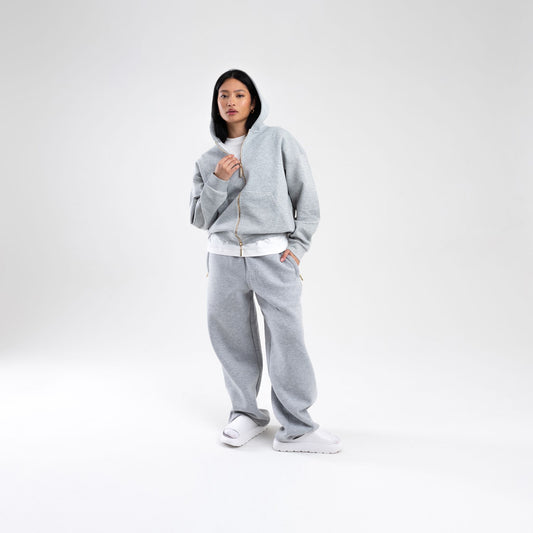 GREY SCUBA BOXY ZIP UP HOODIE