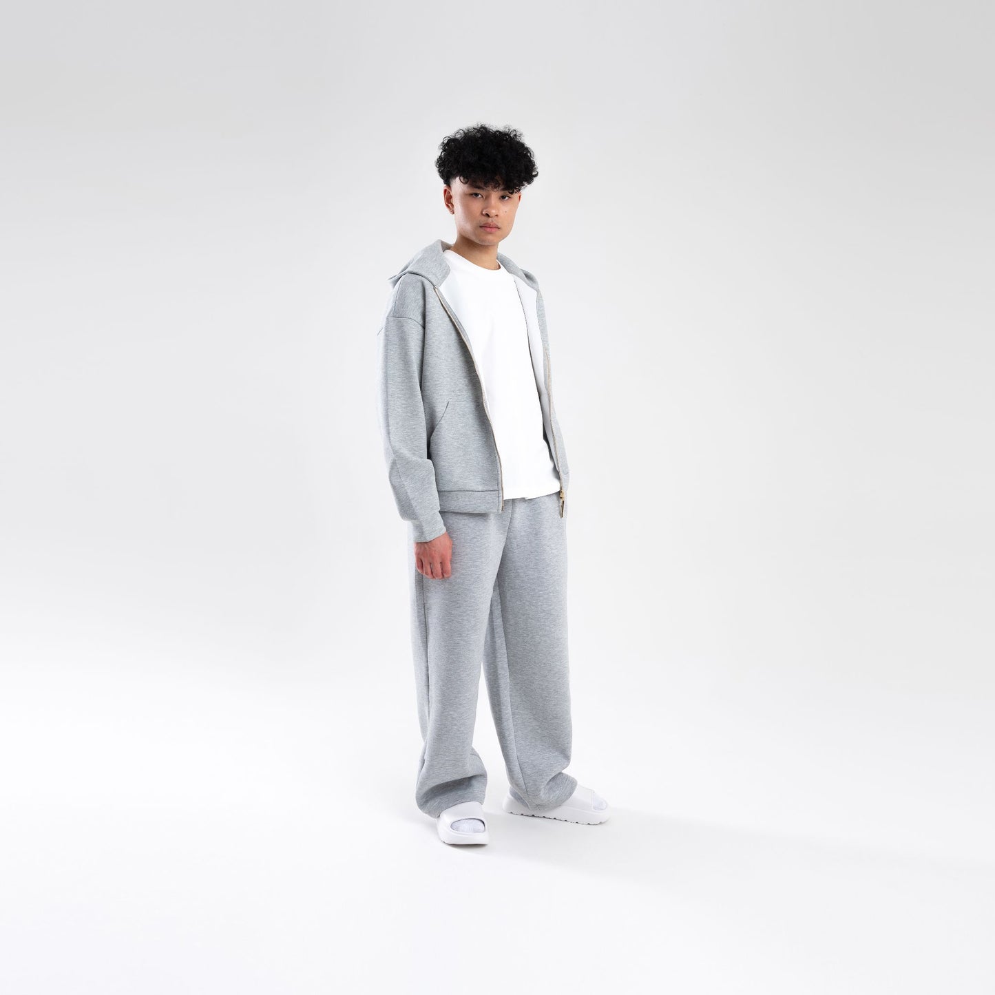 GREY SCUBA BOXY ZIP UP HOODIE