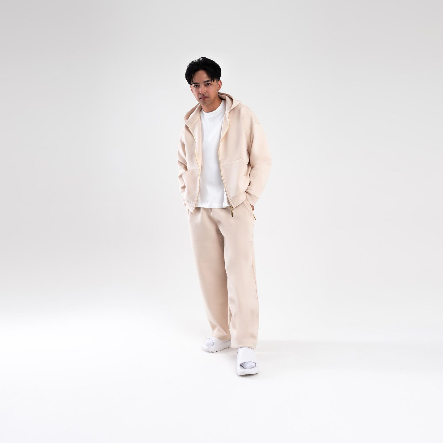 CREAM SCUBA BOXY ZIP UP HOODIE