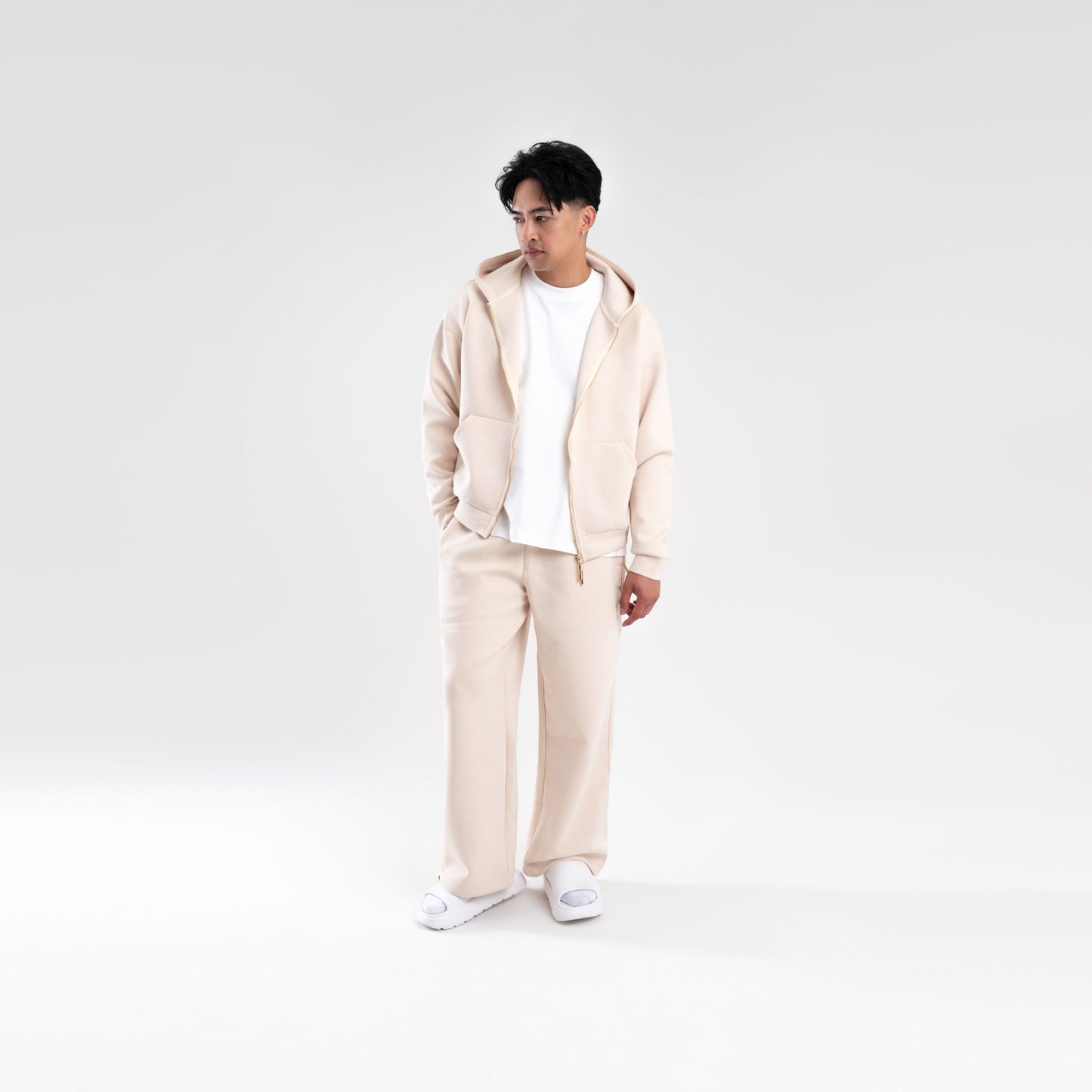 CREAM SCUBA BOXY ZIP UP HOODIE